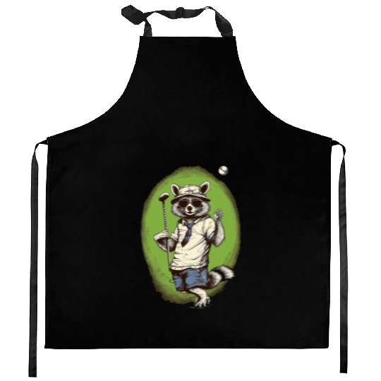 Golfer Raccoon Golf Club Golf Player Golfing Kitchen Aprons