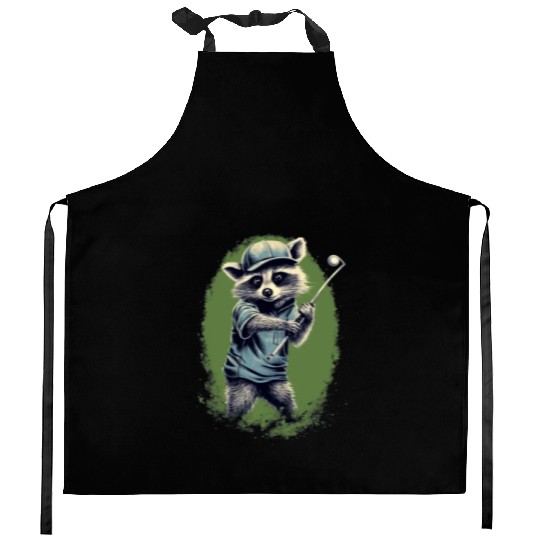 Golfer Raccoon Golf Club Golf Player Golfing Kitchen Aprons