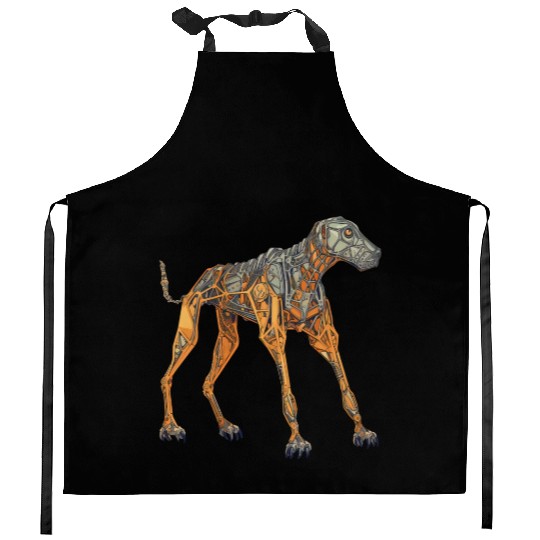 Doberman Cyborg Dog in Orange Kitchen Aprons