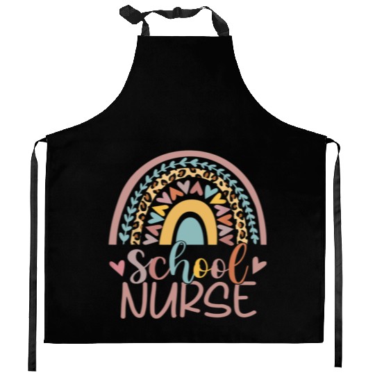 Cute Rainbow Leopard Print School Nurse Back Kitchen Aprons