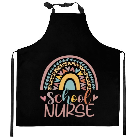 Cute Rainbow Leopard Print School Nurse Back Kitchen Aprons