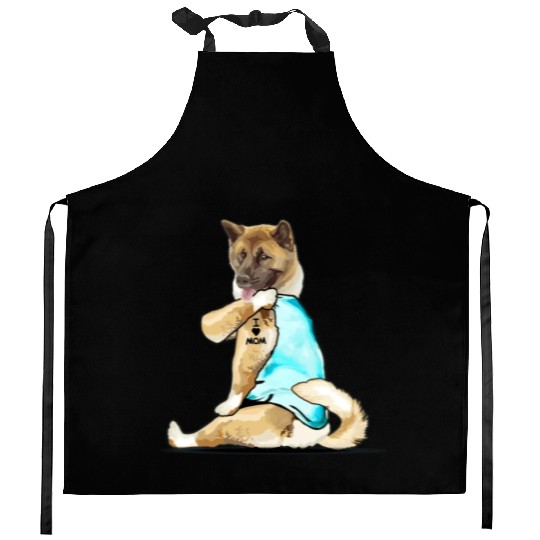 American-Akita Dog I Love Mom Tattoo Kitchen Aprons