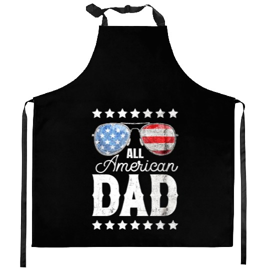 All American Dad 4th of July Father's Day Sunglass Kitchen Aprons