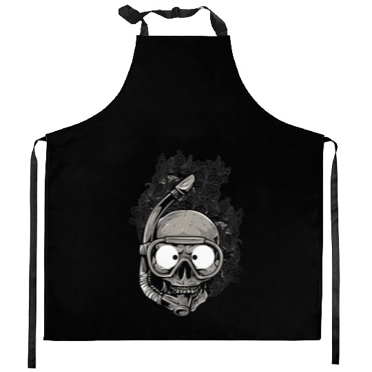 The Skull Zombie Diving On The Beach Kitchen Aprons