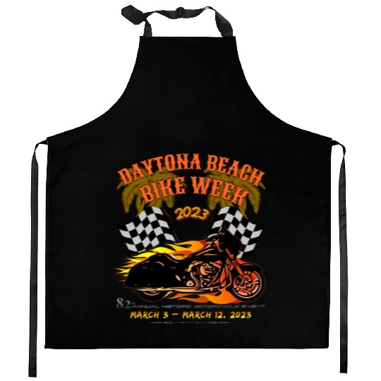 Daytona Beach Bike Week 2023 Checkered Flag Front Kitchen Aprons