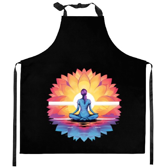 Women's Yoga Meditation Lotus Design Kitchen Aprons