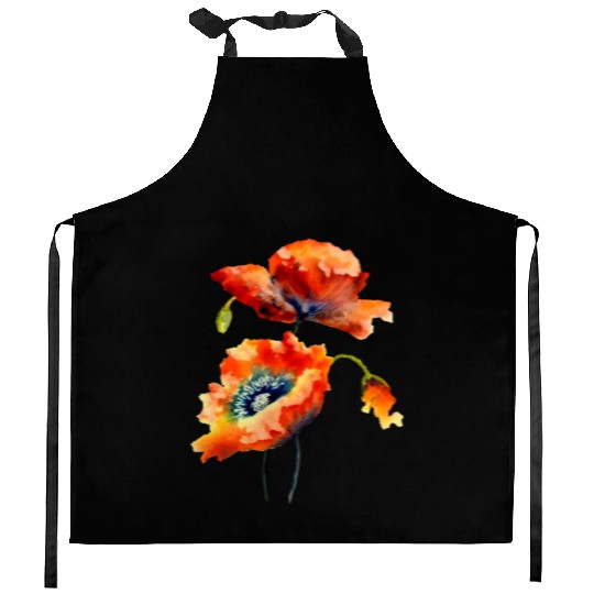 RED POPPIES Kitchen Aprons, WATERCOLOR RED POPPIES TOP