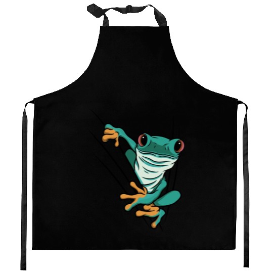 Cute Green Frog Animal With A Cute Green Frog Kitchen Aprons