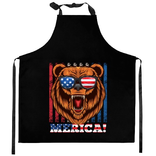 Merica Independence Day American Bear USA Party Kitchen Aprons