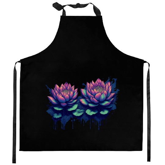 Neon Lotus Flowers Kitchen Aprons