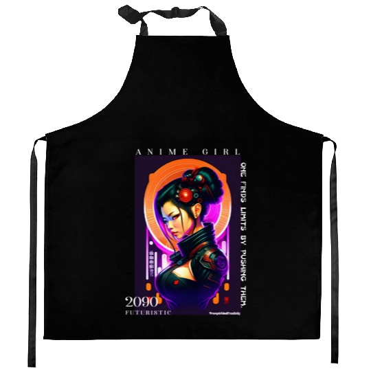 Futuristic Cyberpunk Anime Girl Kitchen Aprons