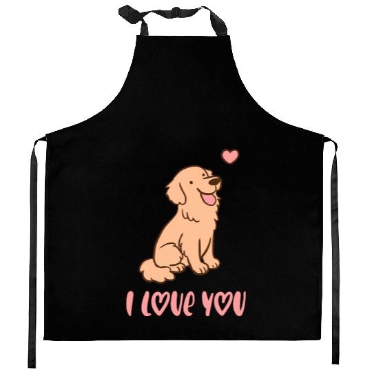 I Love You Cute Golden Retriever Illustration A Kitchen Aprons