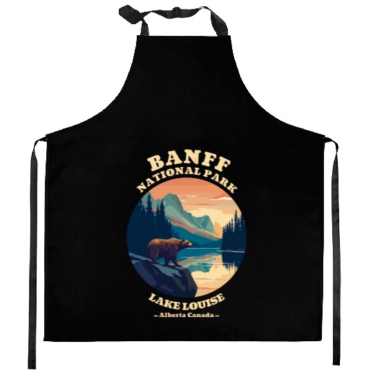 Vintage Retro Canadian Banff National Park Kitchen Aprons