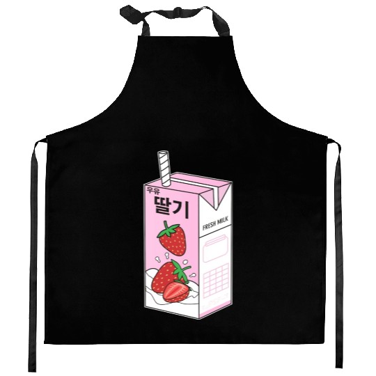 K Pop Strawberry Milk Drink Korea Kpop Korean Kitchen Aprons
