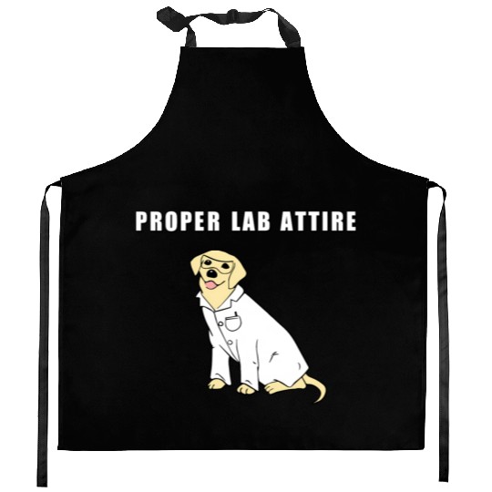 Proper Lab Attire Laboratory Dog Pun Science Kitchen Aprons