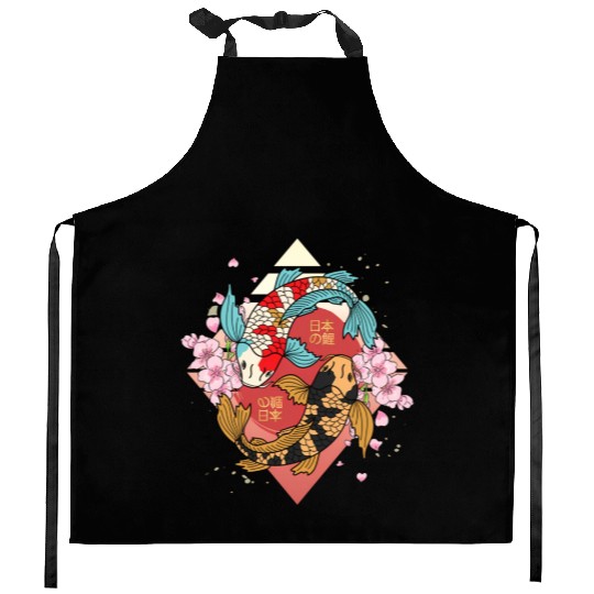 Kawaii Cherry Blossom Koi Fish Japanese Sakura Kitchen Aprons