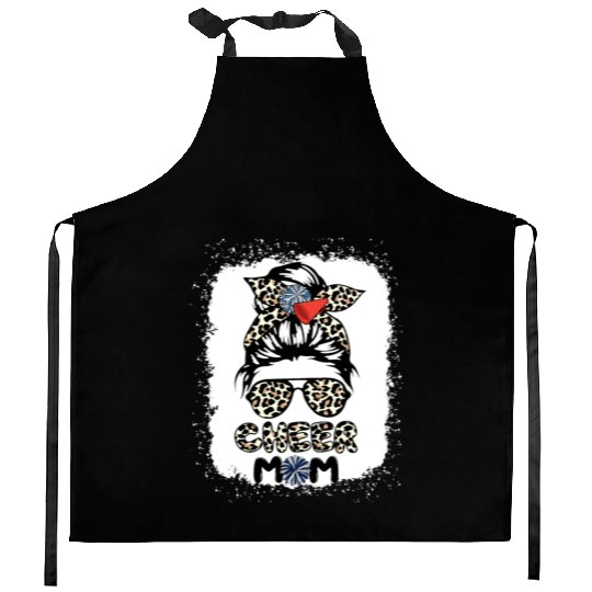 Cheer Mom Leopard Messy Bun Cheerleader Bleached M Kitchen Aprons