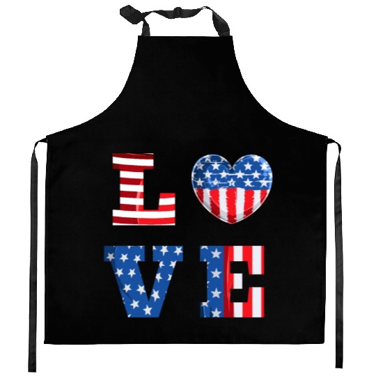 LOVE America Independence Day USA Patriots Kitchen Aprons
