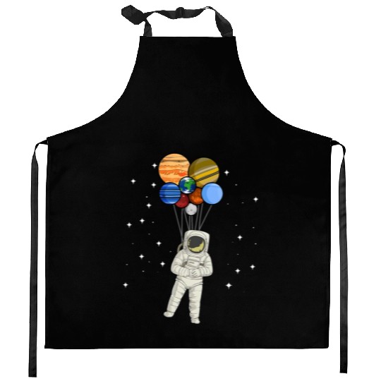 Astronaut Holding Planet Balloons of Solar System Kitchen Aprons