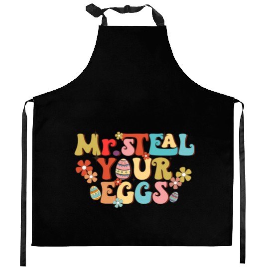 Mr Steal Your Eggs Groovy Easter Day Easter Egg Kitchen Aprons
