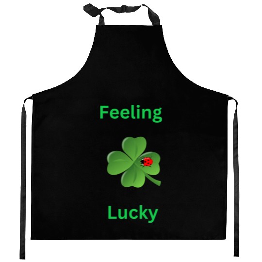 Feeling Lucky with a 4 leaf clover and a ladybug Kitchen Aprons