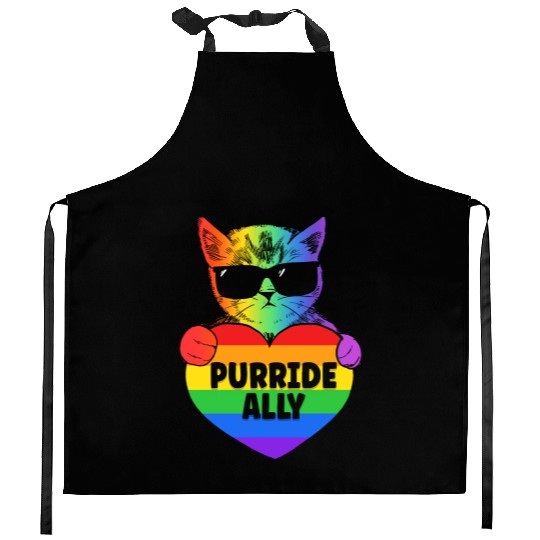 Purride Ally Cat Rainbow LGBT Pride Month Feline Kitchen Aprons
