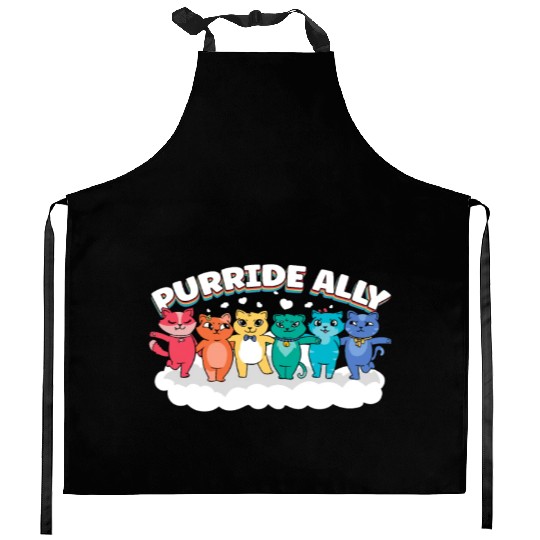 Purride Ally Cat Rainbow LGBT Pride Month Feline Kitchen Aprons