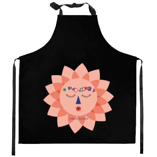 Colorful Cute Funny Sun Frida Kahlo Portrait Viva Kitchen Aprons