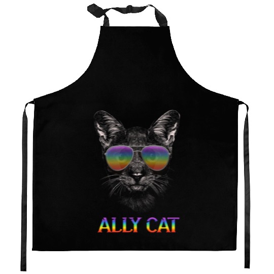 Ally Cat Rainbow Feline LGBTQIA+ Supporter Pride Kitchen Aprons