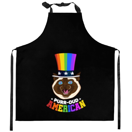 Purr-oud American 4th of July Rainbow Cat Feline Kitchen Aprons
