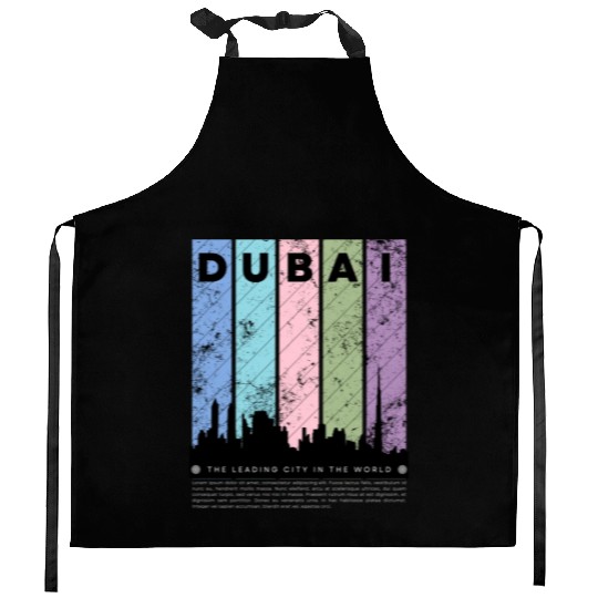 Black Colorful Dubai The Leading City in the World Kitchen Aprons