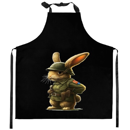 Courageous Bunny Soldier Kitchen Aprons