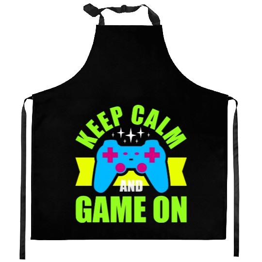 Keep Calm and Game On nostalgia Kitchen Aprons