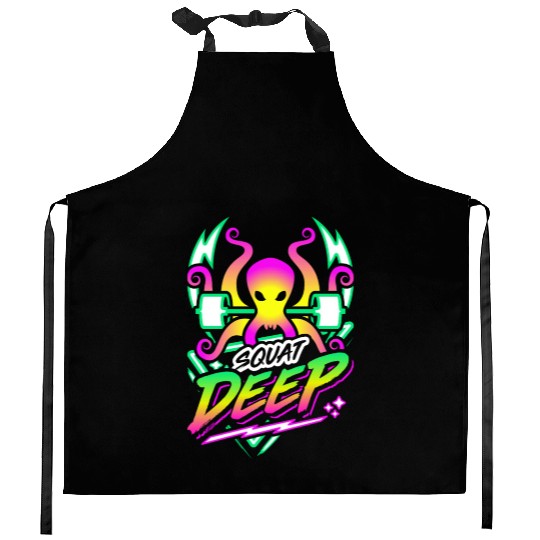 Squat Deep Kraken Retro Neon Synthwave 80s 90s Kitchen Aprons