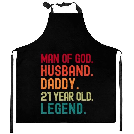 Man of God Husband Dad Vintage 21st Birthday Kitchen Aprons