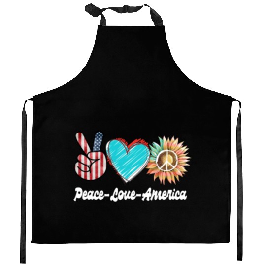 Peace Love America US Flag Fourth Womens JULY 4TH Kitchen Aprons