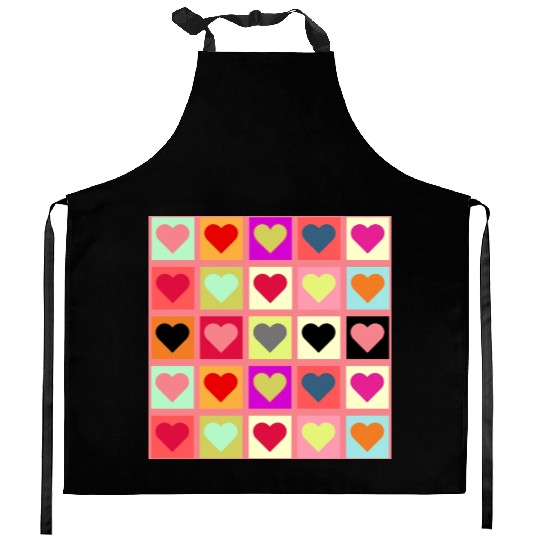 Colorful Retro Vintage Checkered Heart Y2K Pattern Kitchen Aprons
