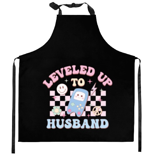 Leveled Up To Husband, Happy Game Day Kitchen Aprons