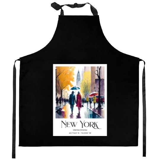 Couple walking in the streets of New York City Kitchen Aprons