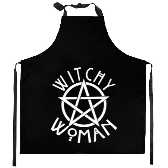 WITCHY WOMAN WITH STAR AND CIRCLE green Kitchen Aprons