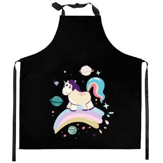 Unicorn rainbow Kitchen Aprons