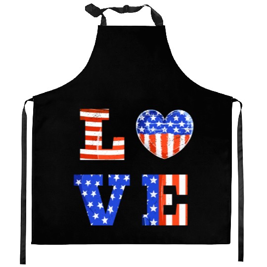 LOVE America Independence Day USA Patriots Kitchen Aprons
