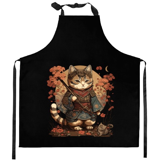 Samurai Cat Warrior Japanese Ninja Cat Kawaii Kitchen Aprons