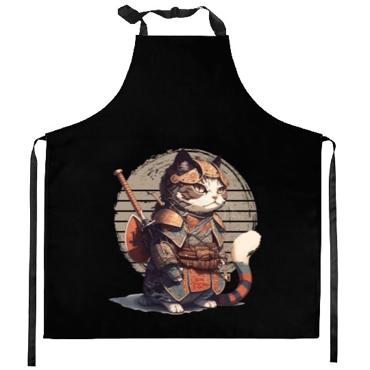 Samurai Cat Warrior Japanese Ninja Cat Kawaii Kitchen Aprons