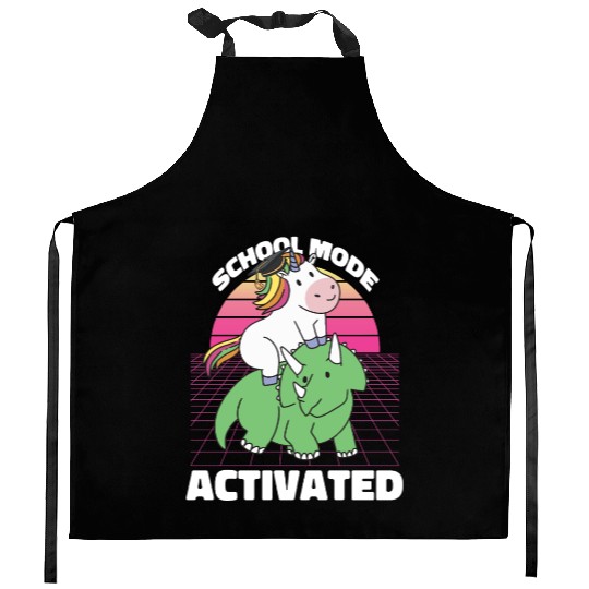 Student Unicorn Triceratops Dino Back To School Kitchen Aprons