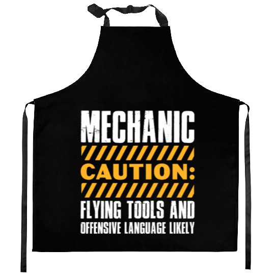 Mechanic Caution Flying Tools & Offensive Language Kitchen Aprons