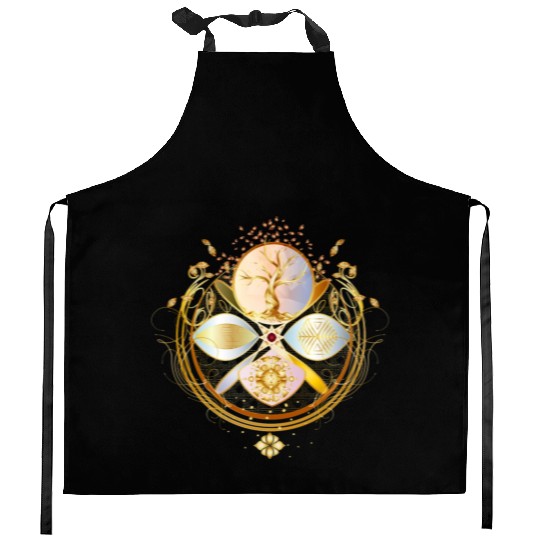 magic amulet, golden tree of life symbol Kitchen Aprons
