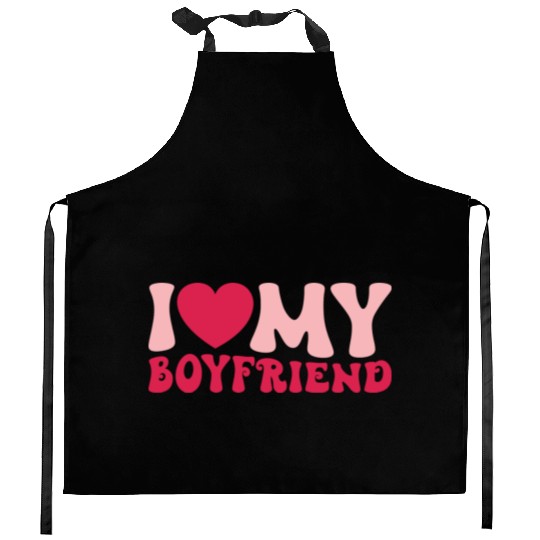 I love my boyfriend hipster yellow Kitchen Aprons