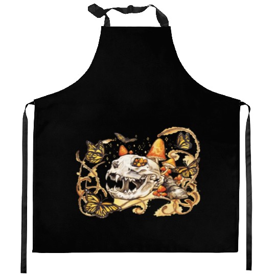 Cat Skull And Butterflies Kitchen Aprons