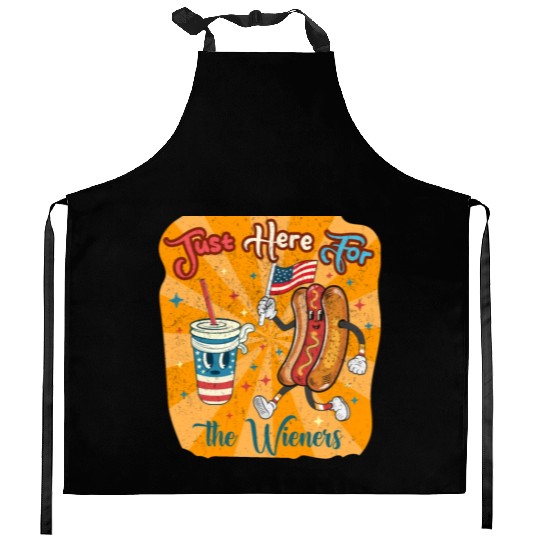 I'm Just Here For The Wieners Cartoon Hot Dog 4Th Kitchen Aprons